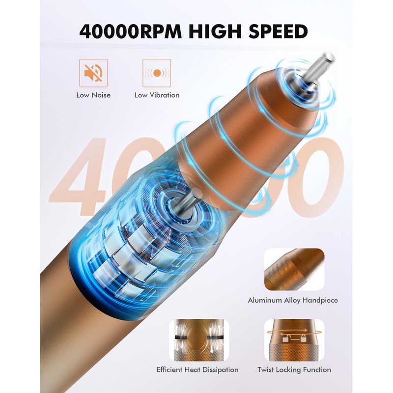 HOMEASY Nail Drill 40000RPM - Rechargeable Nail File with Bits,