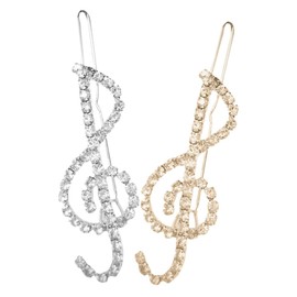 Vaguelly 2pcs Rhinestone Music Note Hair Clips Elegant Sparkling Barrettes for Women Wedding Party Flexible Hold for Thick Thin Hair for Ladies
