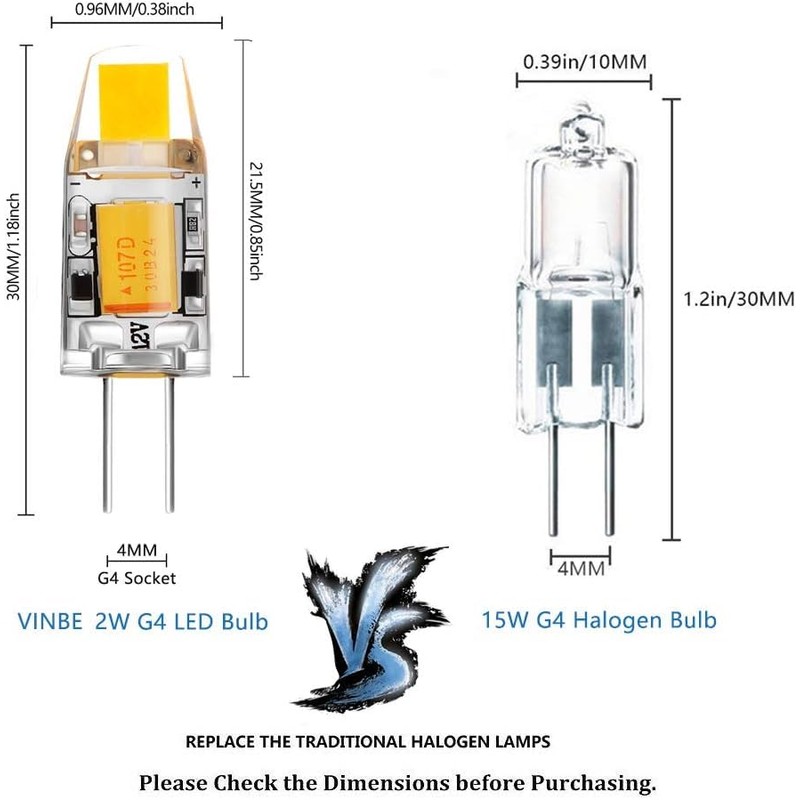 VINBE G4 COB LED Lamp AC/DC12V 2W 140lm Warm White