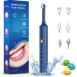 Tooth Whitening Set, Beedove Tartar Remover, Teeth Whitening Set with 6 Heads, 4 Modes, 3 Polishing Paste for Teeth Whitening, for Teeth Cleaning, Polishing Teeth Whitening (Blue)