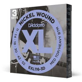 D'Addario E Gitarren Saiten | Gitarrensaiten E Gitarre | E Gitarre Saiten | Electric Guitar Strings | EXL116 Nickel Wound E-Gitarrensaiten, Medium Top/Heavy Bottom, 11-52, 3 Sets (EXL116-3D)