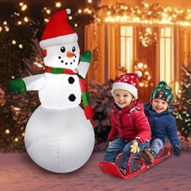 4ft Christmas Snowman Inflatables Blow Up Yard Decorations, Christmas Blow Up Snowman with Colorful Scarf for Indoor Outdoor Yard Garden Decorations