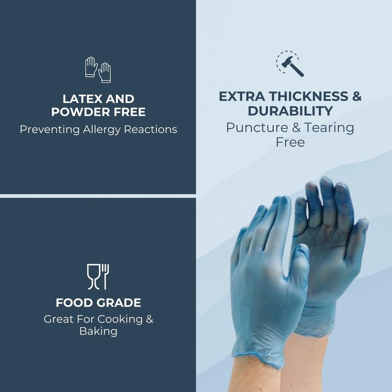HOMESHOPA Disposable Vinyl Gloves, Blue 100Pcs Medium Powder Free, Latex