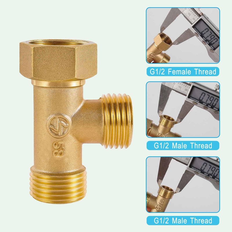 XNTONG 1/2" Brass Tee, Brass 3-Way Shower Diverter Valve, 1/2"