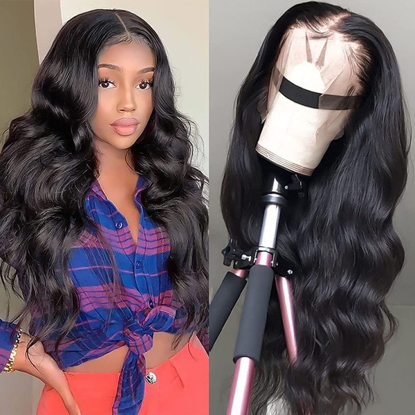 QTHAIR 14A Lace Front Wigs Body Wave Pre Plucked Human Hair Lace Frontal Wigs short wigs for All Women With Baby Hair Natural Black Color Brazilian Virgin Hair Body Wave 14inch