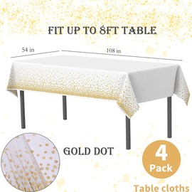 Yancorp - Paquete de 4 manteles desechables de color blanco y dorado para manteles rectangulares de 54 x 108 pulgadas, manteles de plástico para cumpleaños, Acción de Gracias, Navidad, boda, barbacoa