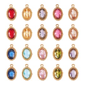 Cheriswelry 20Pcs Cubic Zirconia Charms Oval Shape CZ Stone Mini Pendants 18k Gold Plated Stainless Steel Charms 10.5mm for Bracelets Necklace Earring Jewelry Making