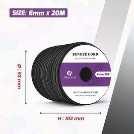 Abma Cord Rubber Rope Expander Rope 6 mm 20 m Rubber Cord UV Resistant Tarpaulin Rope 100% Stretch Tension Rope for Tarpaulin, Trailer Tarpaulin, Sun Sail, Tents, Banner - Black