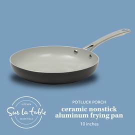 SUR LA TABLE Kitchen Essentials Potluck Porch 10 Inch Deep Frying Pan Skillet Aluminum PFA Free Ceramic Cookware Chef's Pan, Omelet Pan - Induction - Black