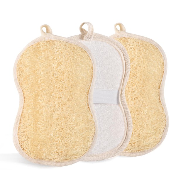YEMTAL Natural Loofah Bath Sponges with Cotton Rope Exfoliating Body