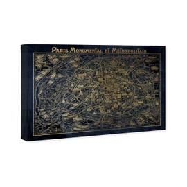 The Oliver Gal Artist Co. Maps Wall Art Canvas Prints 'Navy Gold Paris Map'