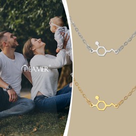 TEAMER Dopamine Molecule Necklace Science Pendant Stainless Steel Trendy Science Jewelry for Women and Men, Stainless Steel, No Gemstone