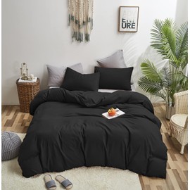 KAREVER Black Comforter Full Plain Black Bedding Pure Black Full Size Comforter Soft Durable Solid Black Comforter Set Women Men Durable Lightweight True Black Bedding Blanket Women Black Bed Set