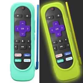 2 Pack Roku Smart TV Steam Stick Remote Controller Cover, Universal Skin Silicone Case for Most Roku Remote Models with Lanyard(Mint Green+Luminous Green)