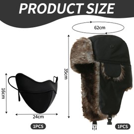 HDGSAFD 1 Ear Protection Hat and 1 Windproof Mask, Warm Winter Hat, Waterproof Hat, Soft Plush Hat, Winter Outdoor Products, black, S - M