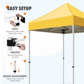 EAGLE PEAK 5x5 Pop Up Canopy Tent Instant Outdoor Canopy Easy Set-up Straight Leg Folding Shelter, Yellow