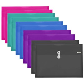 Plastic Envelope String Closure, Letter Size A4 Side Loading Clear Colored Poly Folder, 10-Pack