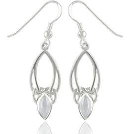 DTPSilver - Women's Hook Earrings 925 Sterling Silver - Celtic Trinity Knot - Celtic Collection - Various Natural Gemstones Available, Sterling Silver