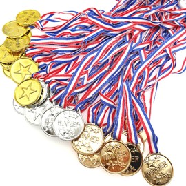 JZK 30 x Plastic gold winner medals gold silver bronze prizes with ribbons for kids party game prizes children birthday party bag fillers party favours toys kids sports day medals
