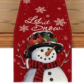 Artoid Mode Red Snowman Let It Snow Winter Table Runner, Seasonal Christmas Kitchen Dining Table Decoration for Home Party Decor 13x60 Inch