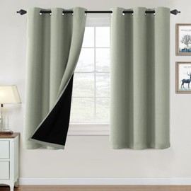 H.VERSAILTEX 100% Blackout Curtains for Bedroom Thermal Insulated Blackout Curtains 63 inch Length Heat and Full Light Blocking Curtains for Living Room with Black Liner 2 Panels Set, Light Sage