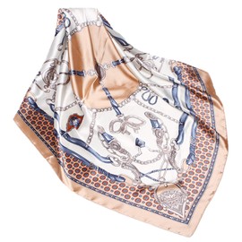 Wander Agio Silk Feeling Scarf Womens Fashion Printing Scarves Square Satin Face Headscarf Pattern Chain Khaki 18