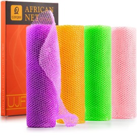 4 Pieces African Net Sponge African Net Long Net Bath Sponge Exfoliating Shower Body Scrubber Back Scrubber Skin Smoother,Great for Daily Use (Purple, Orange, Green, Pink)