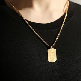 Bellino Initial S Necklace for Men, Letter Dog Tag American Flag Stainless Steel Teen Teenager Him Pendent Chain Alphabet Necklaces Jewelry Christmas Gifts Gold