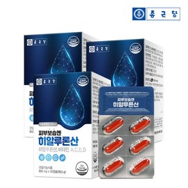 Chong Kun Dang Hyaluronic Acid for Skin Moisturizing 30 Capsules, 3 Boxes / 3-Month Supply / High-Concentration 120mg 4-Type Vitamin Complex / 종근당 피부보습엔 히알루론산 30캡슐 3박스3개월분  고함량 120mg 비타민 4종 복합