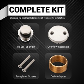 BlueStars Tip-Toe Tub Trim Kit Set with Two-Hole Overflow Faceplate - US Standard Size Fits 1.40"-1.50" Holes - Complete Kit with Fine/Coarse Thread - Universal Bathtub Conversion Kit - Brushed Nickel