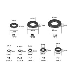 Pack of 500 Plastic Washers, Flat Spacers, Nylon Spacers, Flat Seal, Round Assortment Kit for Screw - M2/M2.5/M3/M4/M5/M6/M8/M10