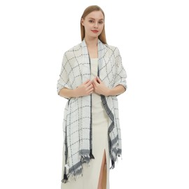 PANTONIGHT Lady's Fashion Scarf with Lurex Lightweight Wool Scarf for Women Plaid Large Shawl for Party Scarf Dress Shawl (3015 WHITE)