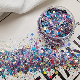 Sparkly Nail Art Sequins Nail Gold Scallion Powder Laser Hexagon Glitter Cosmetic Makeup Face Body Hair Glitter (Mixed Color)