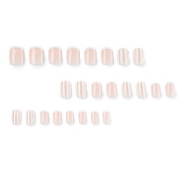 White Stripe Press on Nails Nude Short Square Fake Nails with French Design Gloss Nail Press ons Reusable Acrylic Self-Adhesive False Nail for Women Girls Manicure DIY Decor 24 Pcs