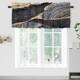 DGESTE - Cortinas de cenefa con estampado de mármol negro y blanco para cocina, baño, recámara, cafetería, sala de estar, decoración de bolsillo para barra de arte abstracto dorado, 1 panel, 54 x 18