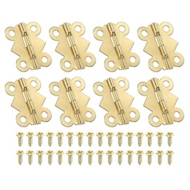 PATIKIL Small Jewellery Box Hinges 7/8 Inch, Pack of 8 90 Degree Mini Butterfly Hinges Jewellery Box Hardware with 32 Screws for Cabinet Wooden Box, Gold
