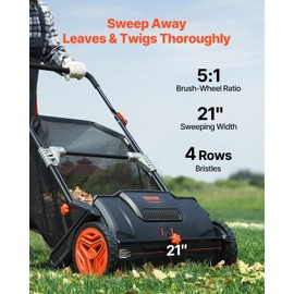 VEVOR Push Lawn Sweeper, 21inch Leaf & Grass Collector, Heavy Duty Thickened Steel Durable to Use with Large Capacity 3.5 cu. ft. Mesh Collection Hopper Bag, 2 Spinning Brushes