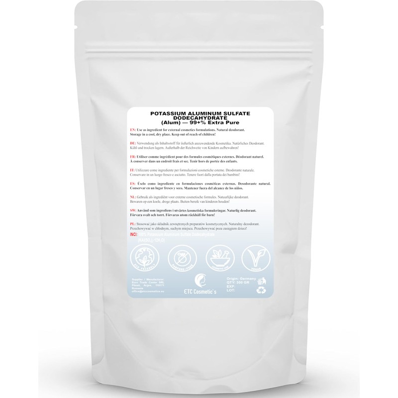 Potassium Aluminum Sulfate 99%+ Extra Pure Crystals – 300 gr