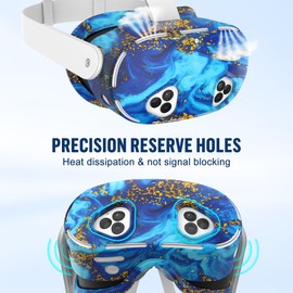 Silicone Cover Set Compatible with Meta Quest 3S Accessories, VR Protector Face Cover, Controller Grips, Front Shell Headset and Lens Protective (Illusion Blue)