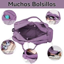 Bolsa de Gimnasia para Mujer,Bolsa de Yoga con Hebilla para Esterilla de Yoga,Bolso de Mano con Compartimento para Zapatos para Gimnasio y Viajes (Púr