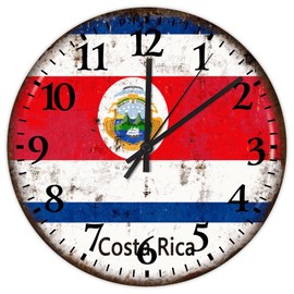 12 Inch Silent Non-Ticking Wall Clocks Battery Operated Costa Rica Home Decor for School National Flag Nautical Gifts Beautiful Round Wooden Wall Clock Rustic for Porch Warehouse