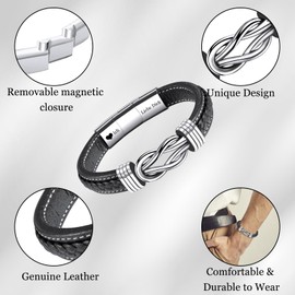 BOCHOI Birthday Gift for Him Leather Bracelet Gift for Husband Anniversary Gift for Him I Love You Gifts for Men Christmas Gift for Boyfriend Bracciale Uomo, Stainless Steel