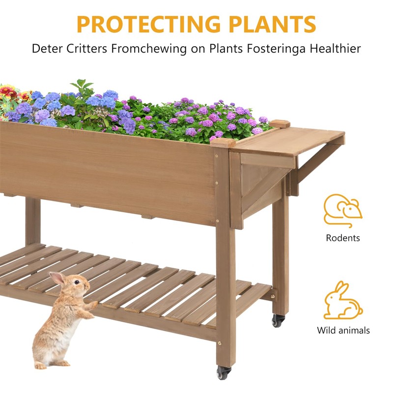 ketive Raised Garden Bed with Lockable Wheels Mobile Elevated Wood
