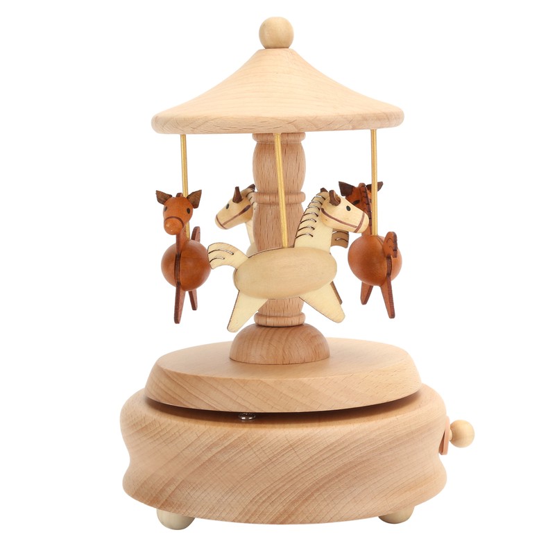 Cute Music Box Wooden Rotating Musical Box Wood Crafts Birthday