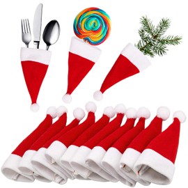 LUTER 20 Pieces Mini Christmas Hats Christmas Cutlery Tableware Holders Mini Santa Hats for Silverware Holders, Candy Covers, Wine Bottle Decor(5.5 x 2.4inch)
