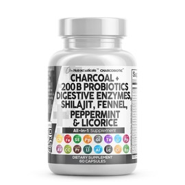 Clean Nutra Activated Charcoal Capsules Shilajit Pills Probiotic 200 Billion + Digestive Enzymes for Digestive Health with Peppermint Fennel Licorice:_1 Bottle