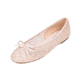 FEVERSOLE Round Toe Lace Ballet Crochet Flats Women's Comfy Breathable Shoes