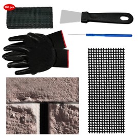 100pcs Weep Hole Covers for Brick Walls, Wall Hole Filler for Isolating Reptiles or Other Tiny Insects, Comes with Hook, Scraper and Gloves for Easy Installation and Replacement
