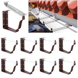 Moxweyeni 10 Pack Gutter Brackets 5 Inch Gutter Hangers Heavy Duty Hidden Rain Brackets with Pre Inserted Screw, Aluminum Exterior Hook Parts Repairing Sagging Tool (Brown)