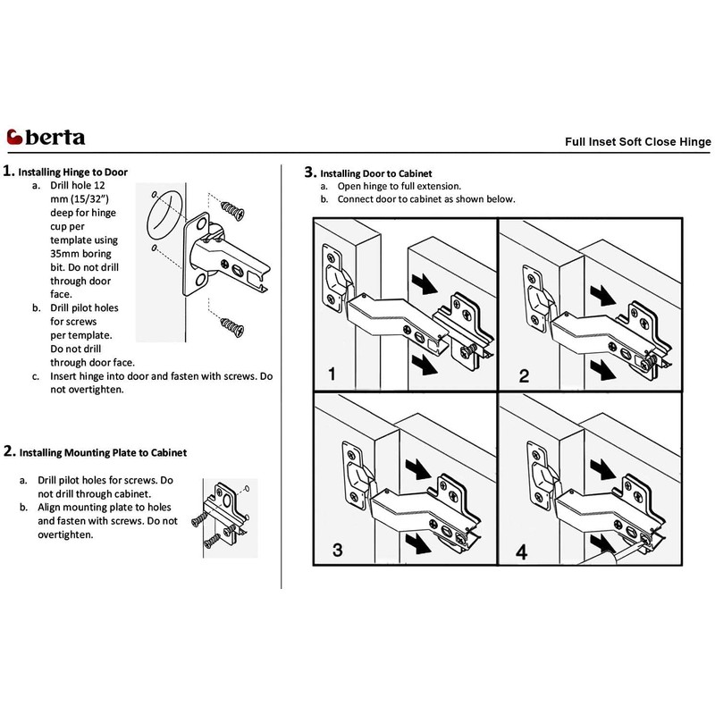 Berta 2-Pack Inset Frameless Soft Close Hinges – 110° 3D